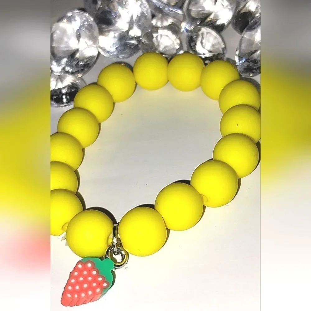 Girls Cute Soft Pottery Fruit Pendant Colorful Kids Bead Bracelet - Picture 7 of 7
